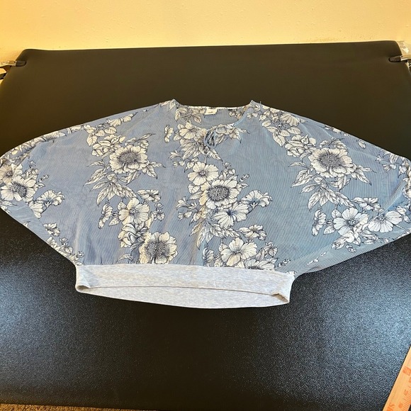 Cabi Sirena Floral Striped Dolman Blouse Top Sheer Blue White Womens Medium - Picture 2 of 11